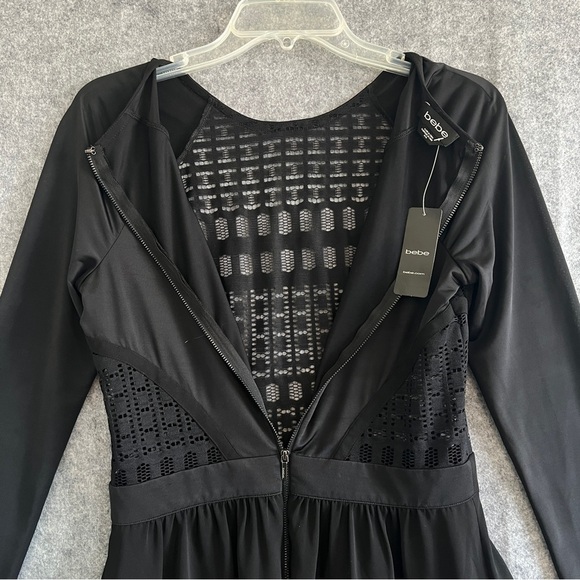 BEBE Hi Lo Tunic Top Long Sleeve Back Zip Black Size Medium NWT - Picture 7 of 10